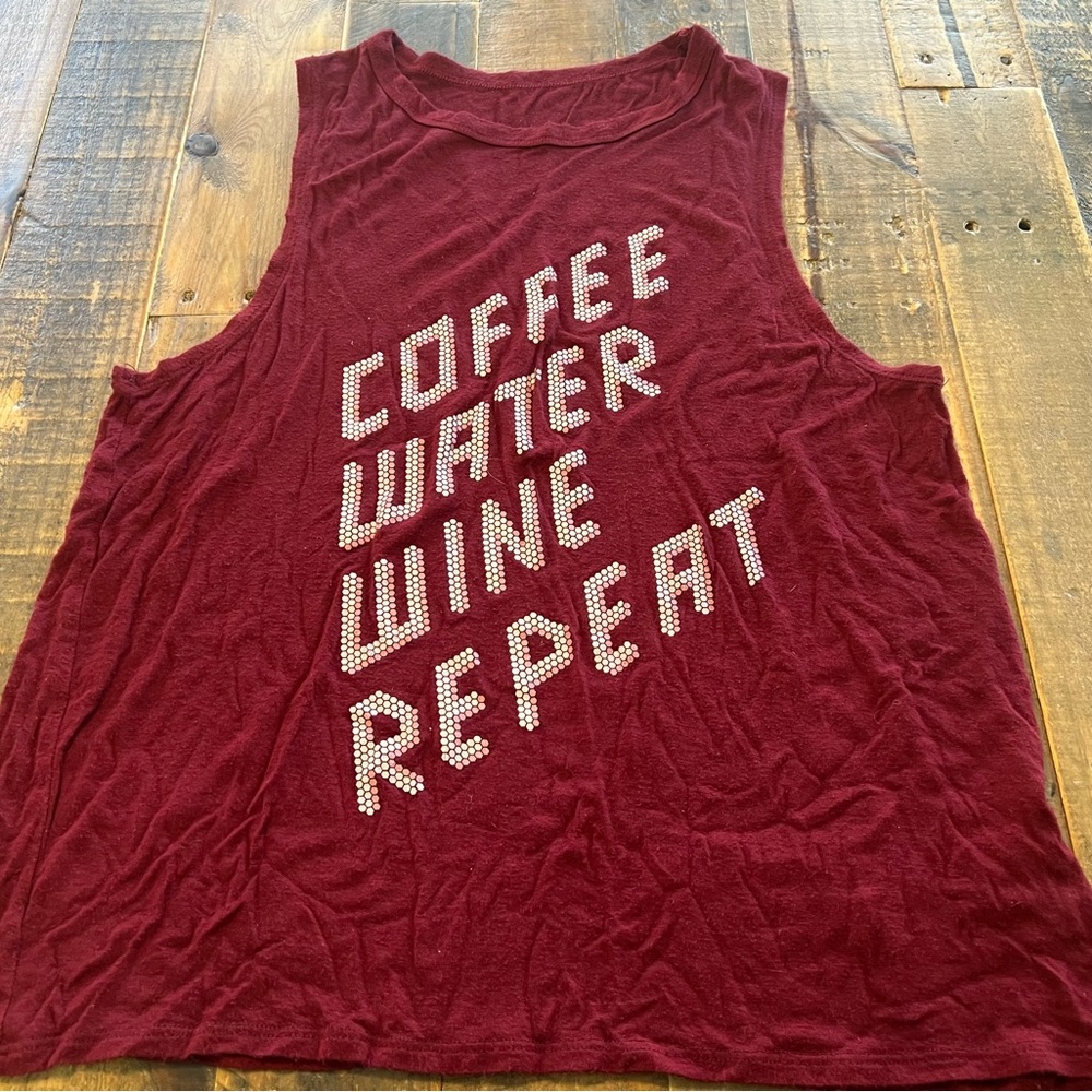House of Ten Coffee Water Wine Repeat Tank Top size large